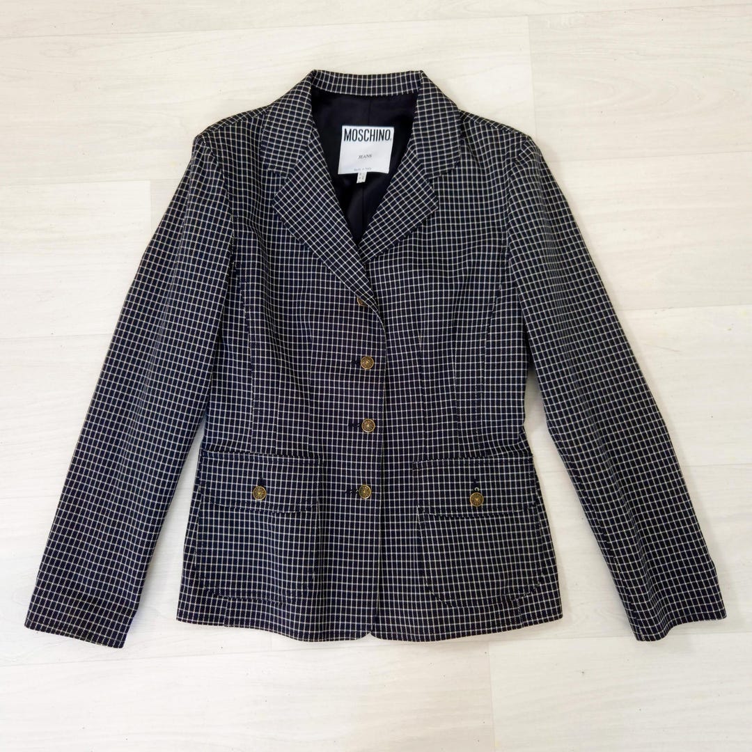 Moschino Jeans Checked Jacket White and Black, Moschino Vintage