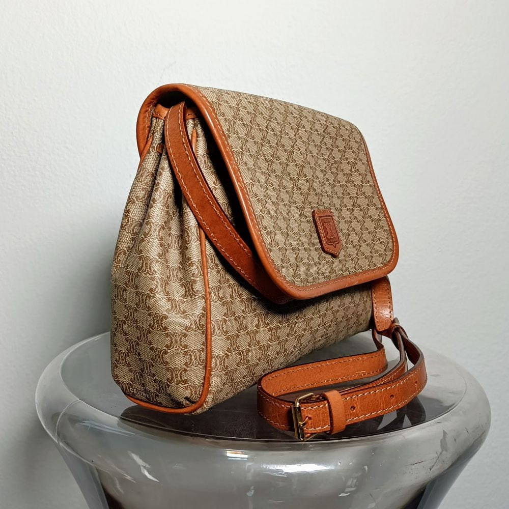 CELINE Clutch bag M07 Macadam pattern vintage PVC/Leather Brown unisex –