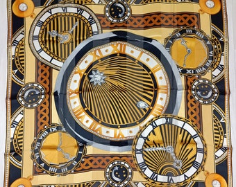 Must de Cartier vintage silk scarf Nineties with clocks