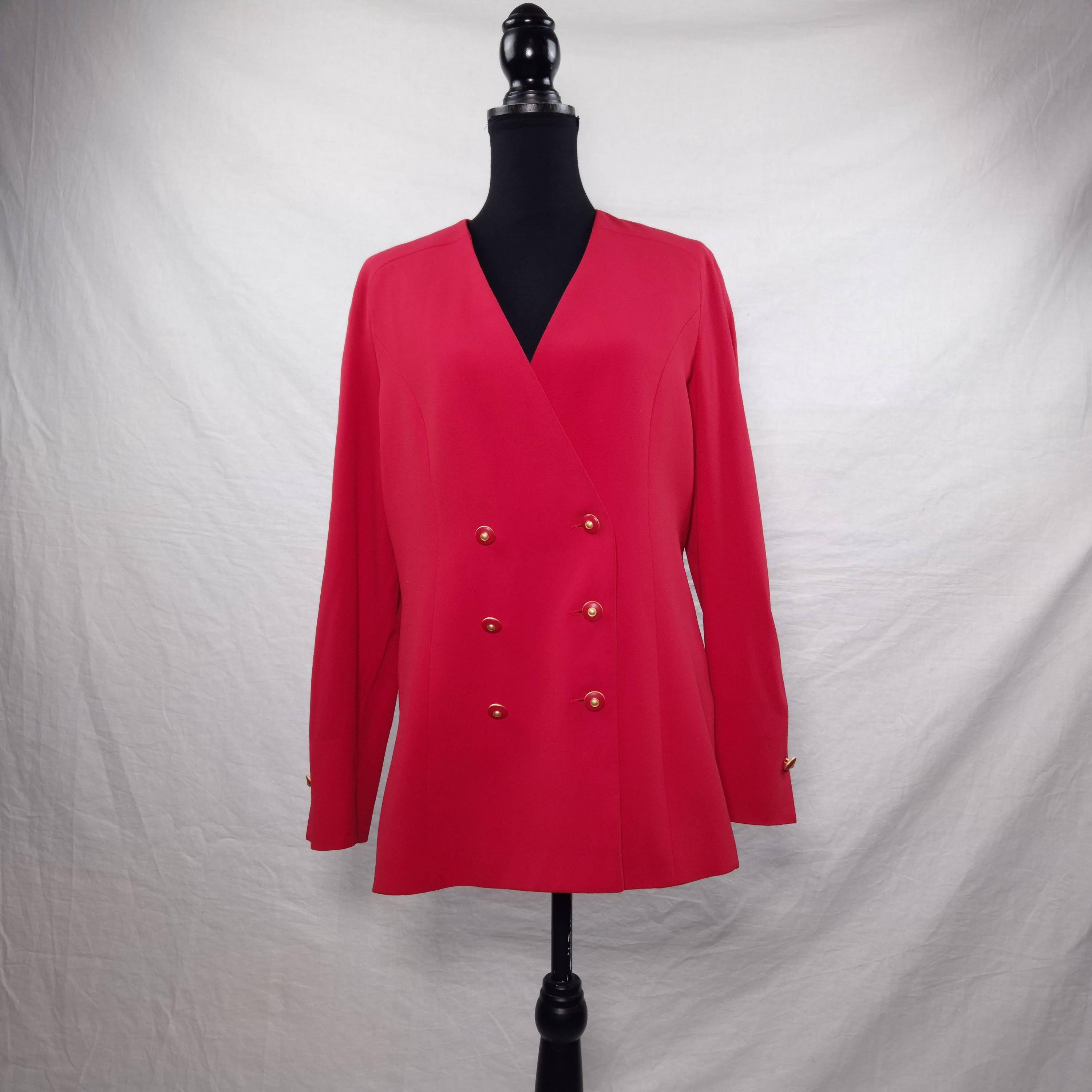 Veste Tweed Valentino Taille 8 – Laine Et Soie, Col Velours, Boutons Volants – Italie