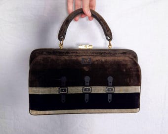 Vintage Roberta di Camerino bags from the 1950s, velvet brown bag doctor bag