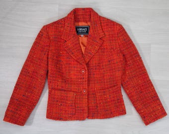 Versace Jeans Couture orange blazer for women, orange jacket made in wool tweed Versace