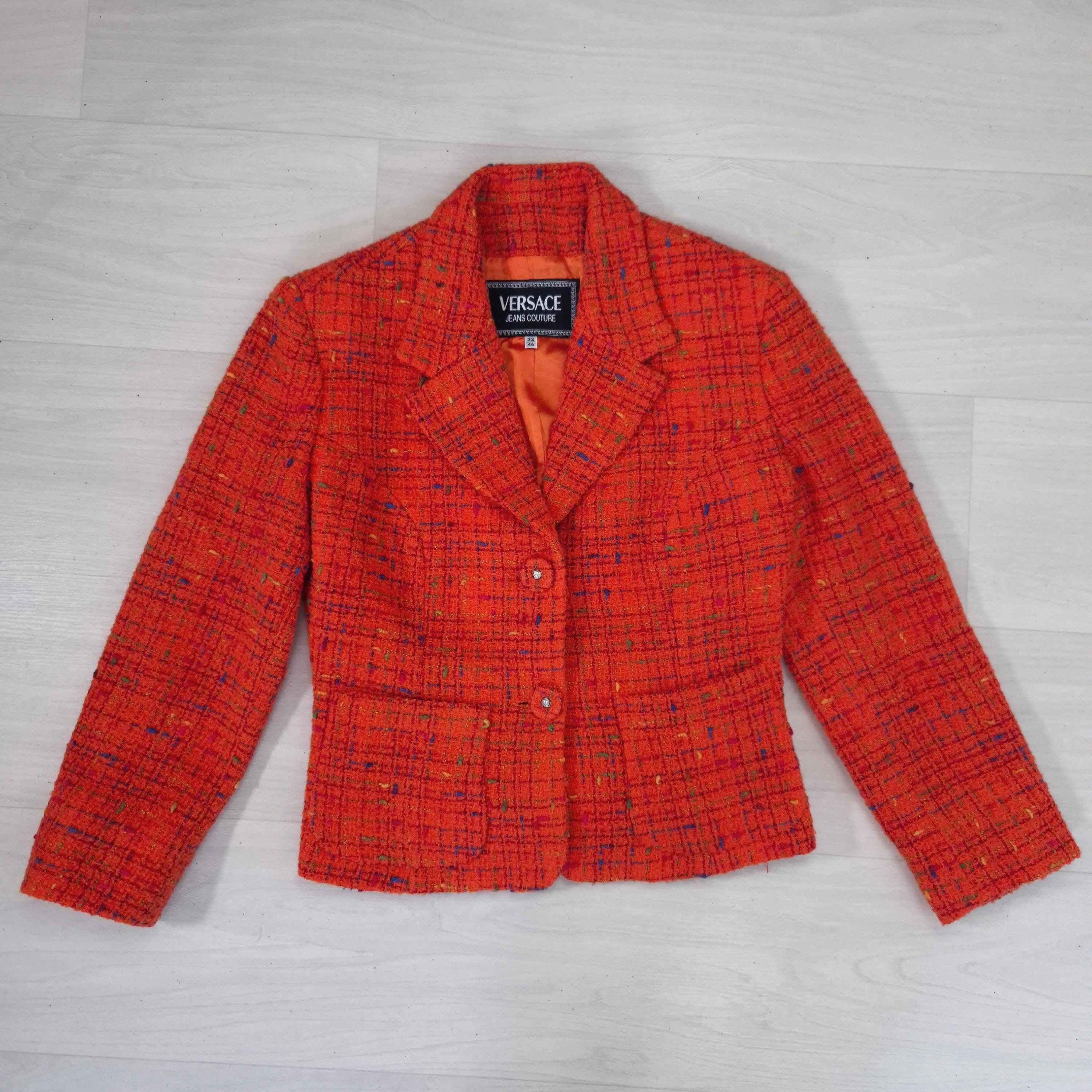 VERSACE JEANS COUTURE ツイード ジャケット イタリア製 Versace Jeans Couture Orange Blazer for Women, Orange Jacket Made