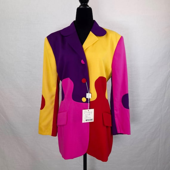 Moschino iconica giacca puzzle vintage anni '90, giacca multicolore Moschino Cheap and Chic