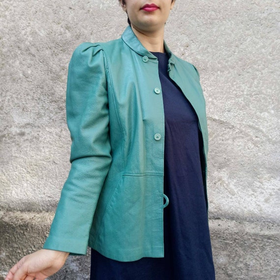 Emerald green vintage leather jacket eighties style Gem