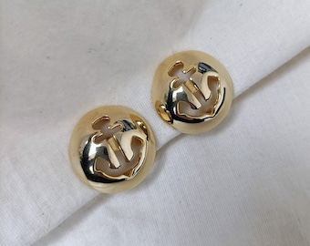Earrings with anchor vintage 80s, clip-on vintage earrings