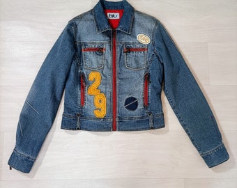 Byblos blu giacca jeans streetstyle, giacca vintage per outfit streetwear