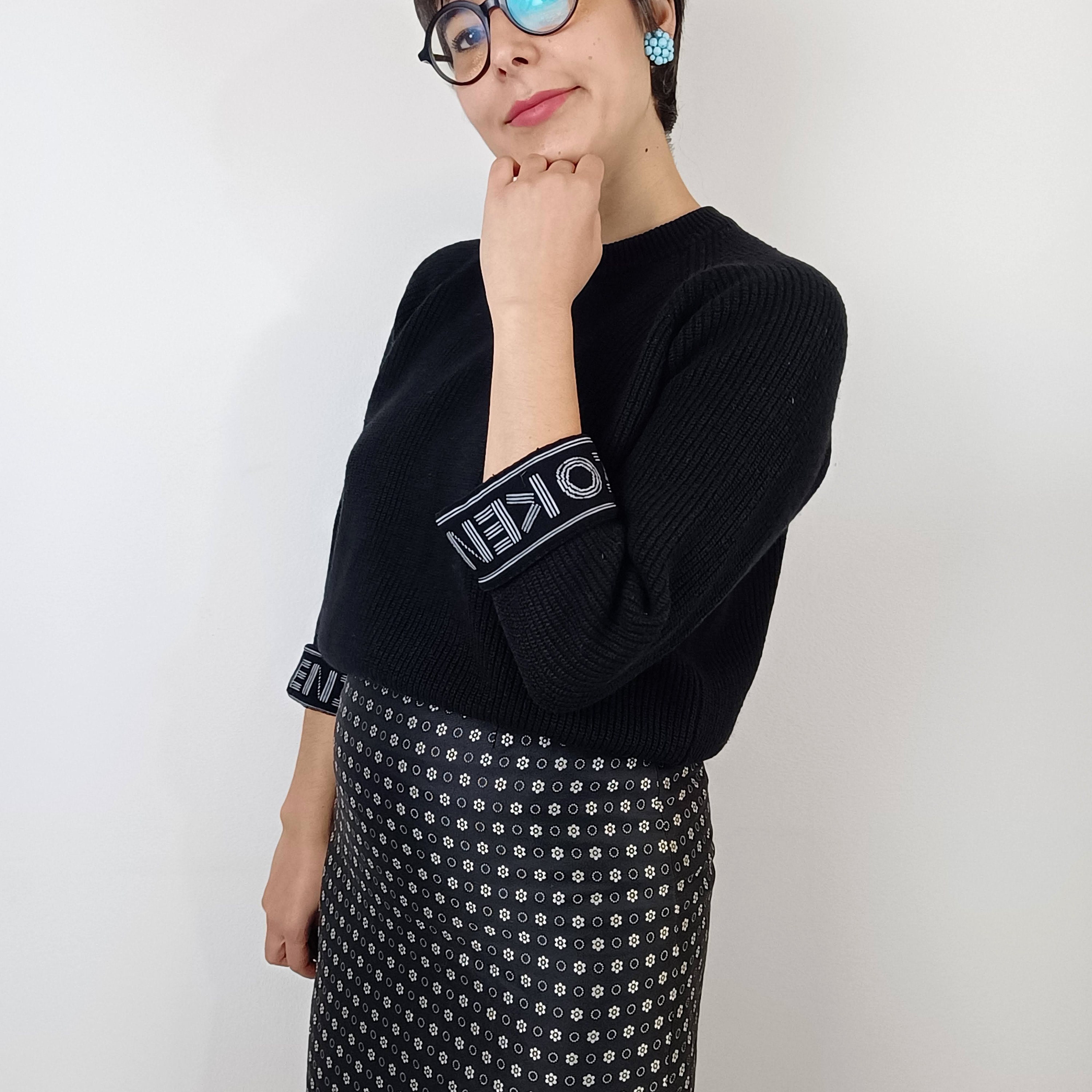 トップス 00s KENZO design collar knit y2k archive Kenzo Vintage Black Sweater With Funnel Sleeve Y2k - Etsy
