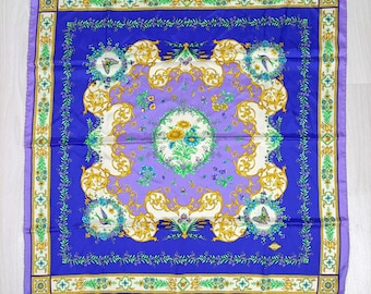 Versace vintage scarf blue and violet with flowers, Atelier Versace vintage