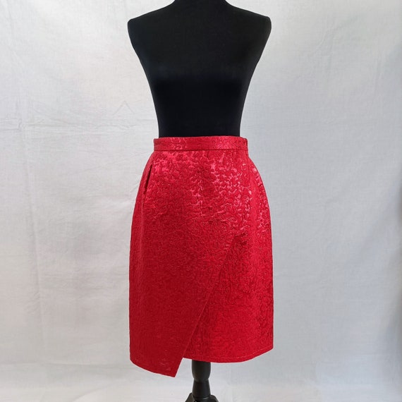 Red brocade skirt YSL vintage 90s - image 1