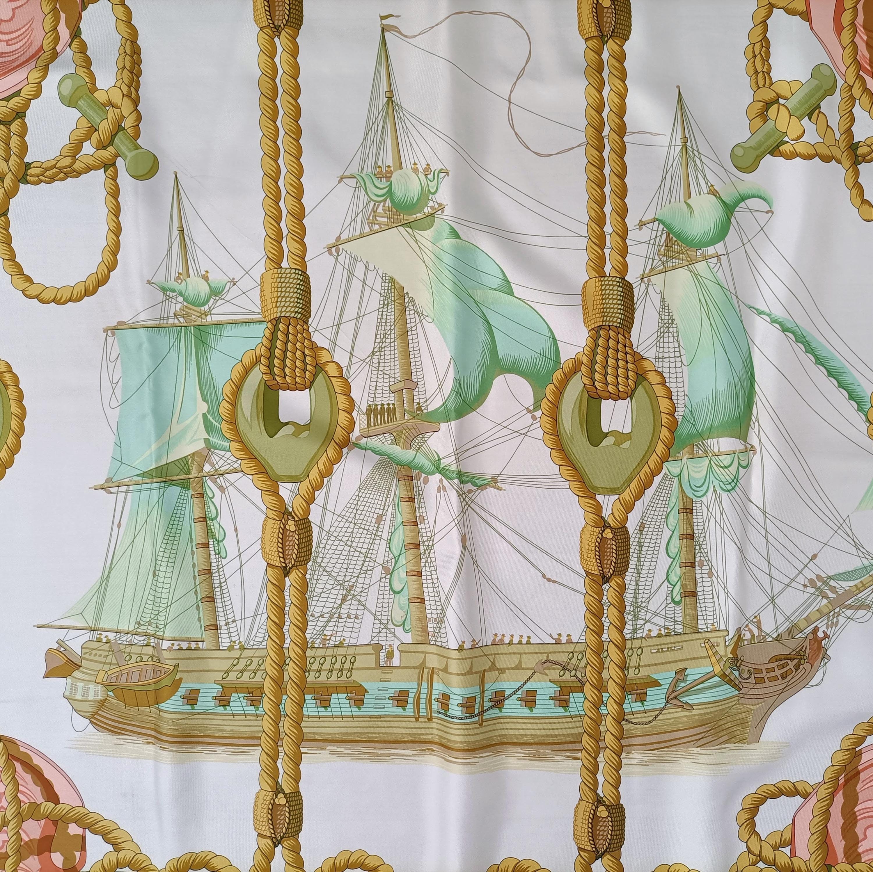 Hermes’ ビンテージスカーフ Tribord Sailing Boat柄 Hermes Tribord Silk Scarf 90 - Consigned Designs