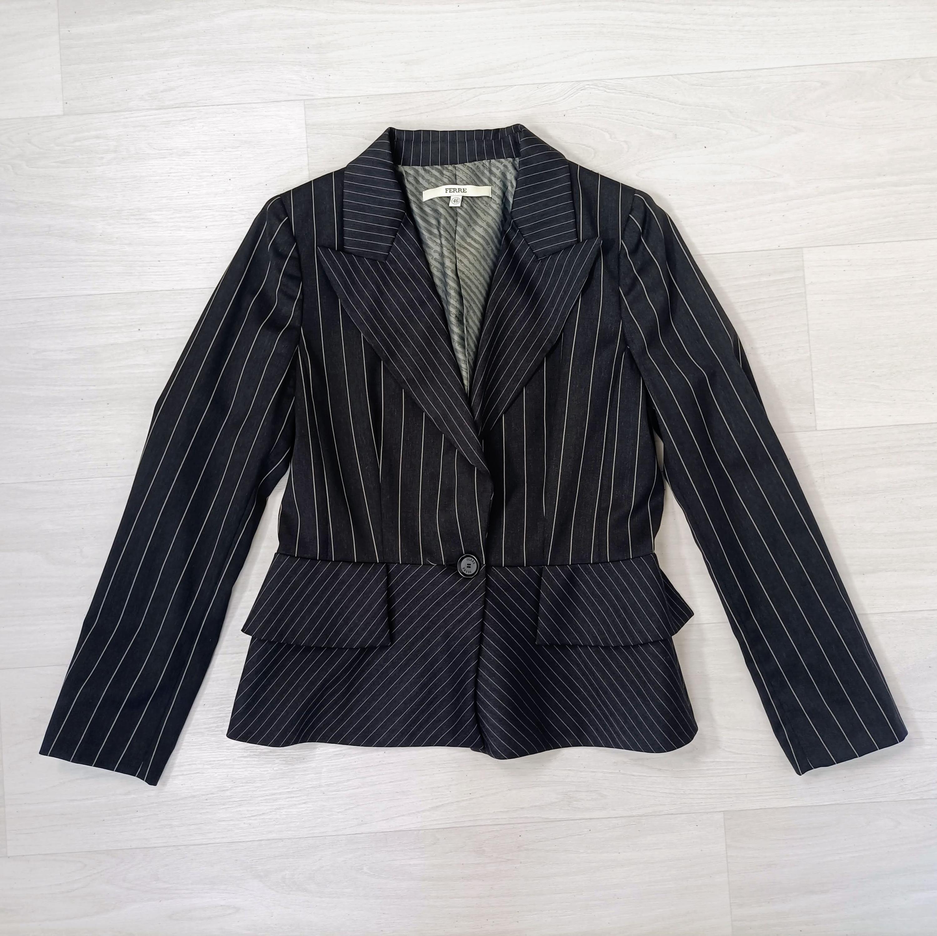 Grey Pinstriped Jacket Gianfranco Ferré, Grey Wool Jacket for
