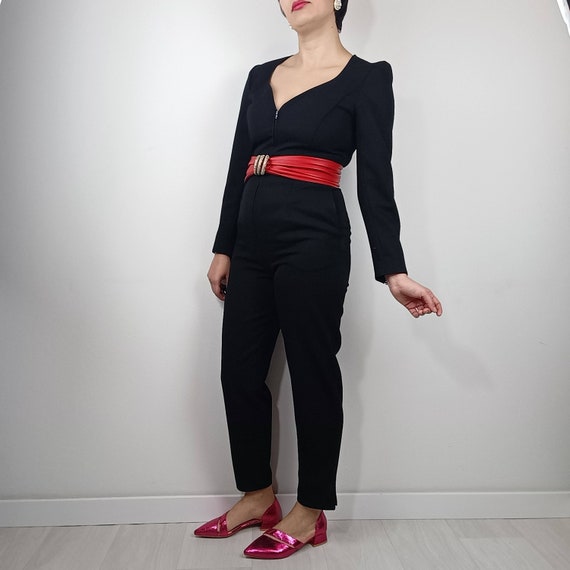 Claude Montana, Tuta nera donna Claude Montana, vestito vintage anni 80