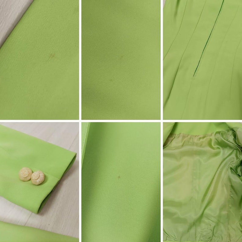 May include: Close-up of a bright green fabric with a subtle texture. The fabric has a few small brown spots.
