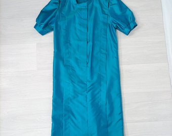 Robe en soie vintage turquoise des années 70, costume sur mesure vintage