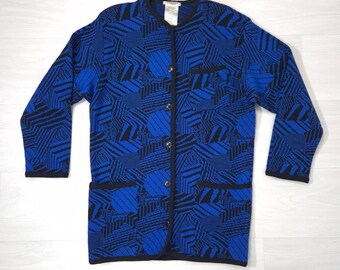 Suéter vintage de lana azul y negro de Yves Saint Laurent, años 70