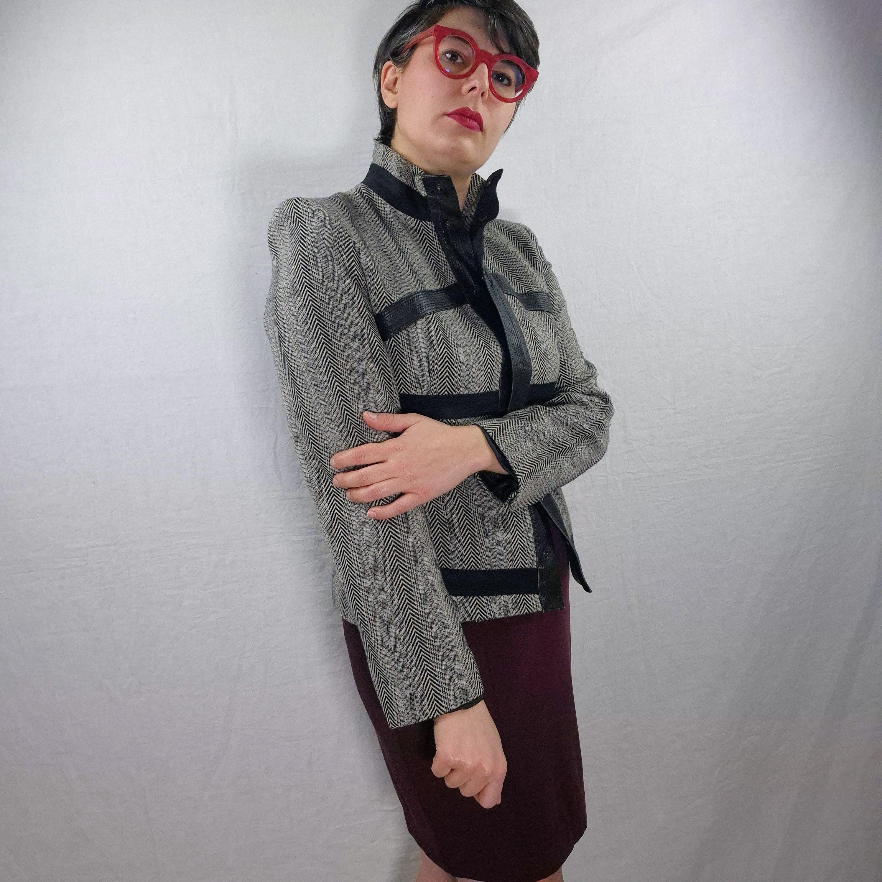 Versus Versace Gray Jacket With Leather Stripes,vintage 2000 - Etsy