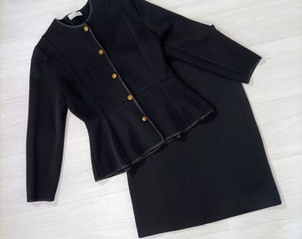 Black skirt suit knitwear vintage Devernois Paris, Women vintage black suit