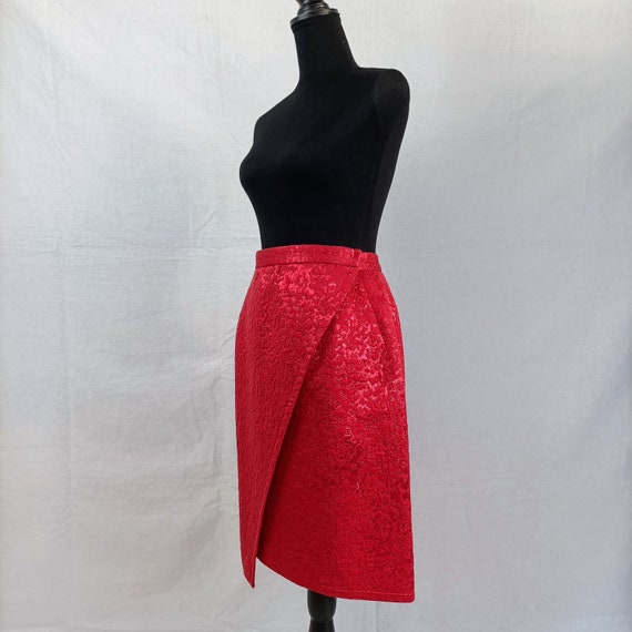Red brocade skirt YSL vintage 90s - image 2