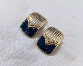 Adrienne Vittadini vintage earrings 80s, blue and golden earrings 1980s