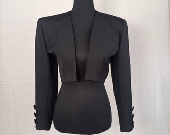 Bolero nero elegante YSL Variation vintage, giacca corta nera vintage Yves Saint Laurent
