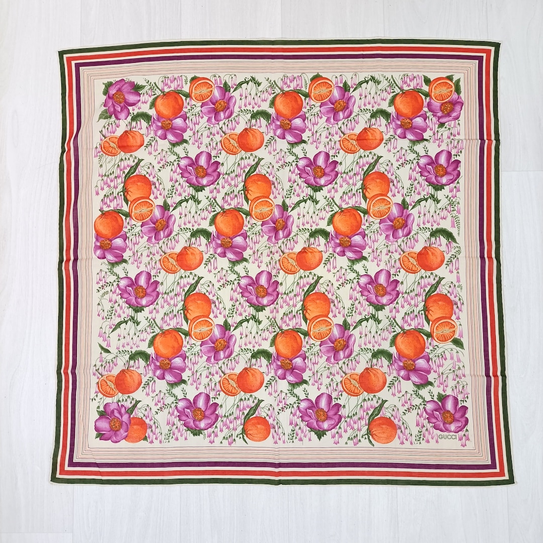 Gucci Vintage Scarf Made in Cotton With Flowers and Oranges - Etsy