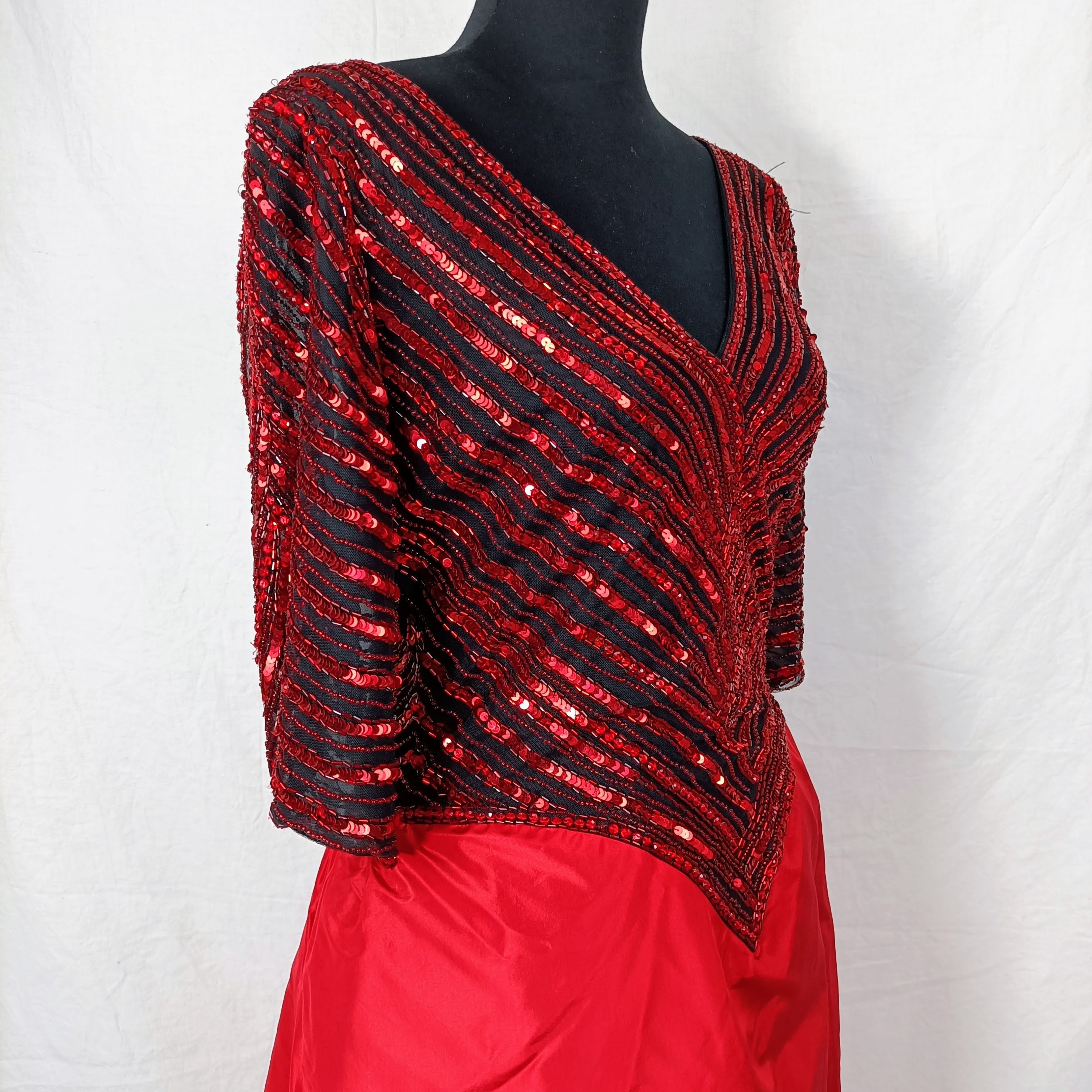 open lace back dress 2001 Red Beaded Evening Gown, Size 2P – MARTINI CONSIGNMENT main image 0