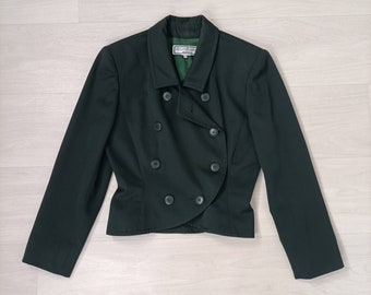 YSL Variation 1980er dunkelgrüne strukturierte Jacke, Vintage Yves Saint Laurent