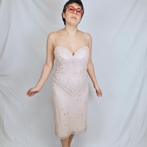 Ceremony powder pink dress, flapper style pink si… - image 4