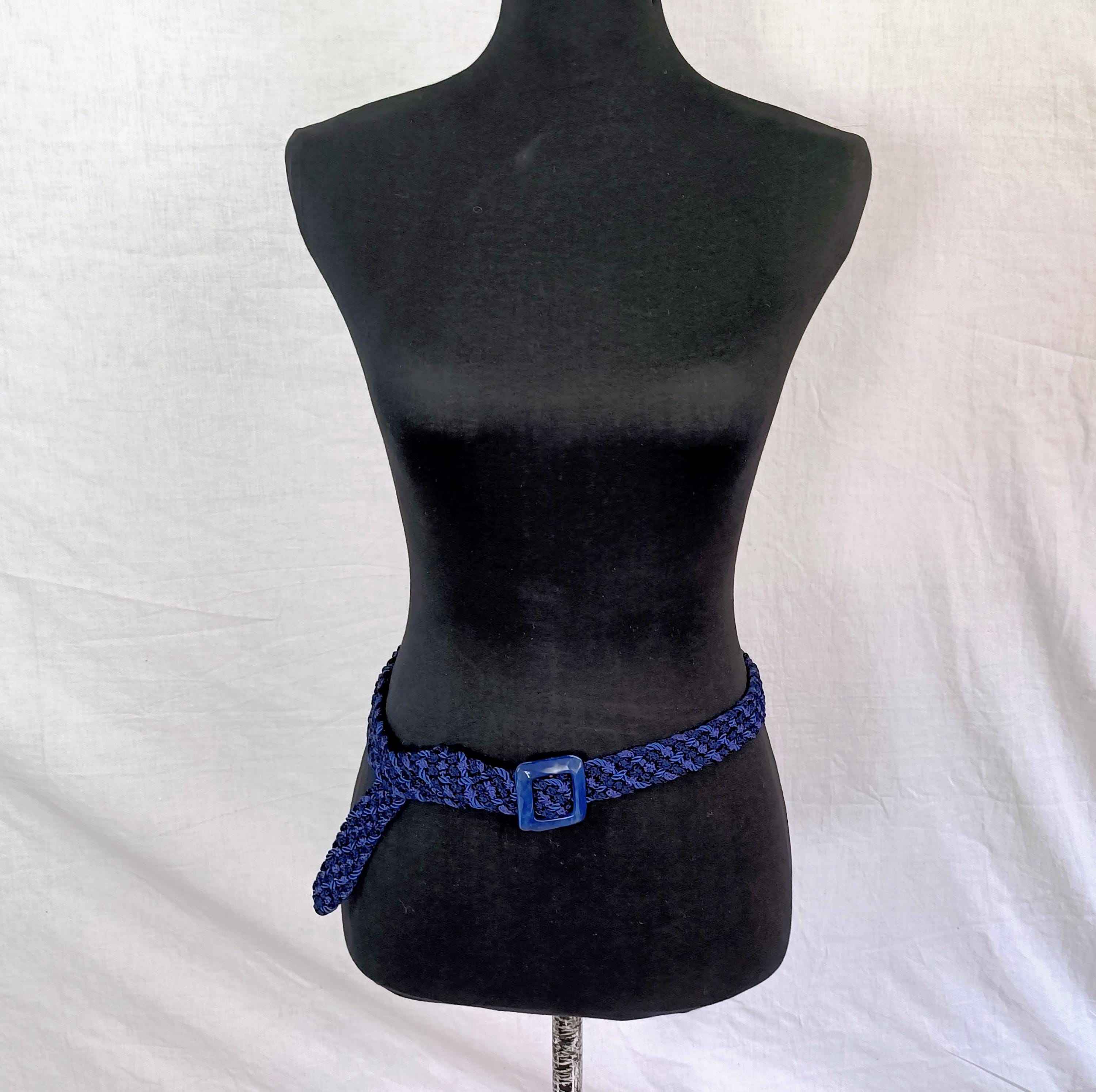 YSL Women Blue Belt Made in Cord Vintage 80s, Yves Saint 