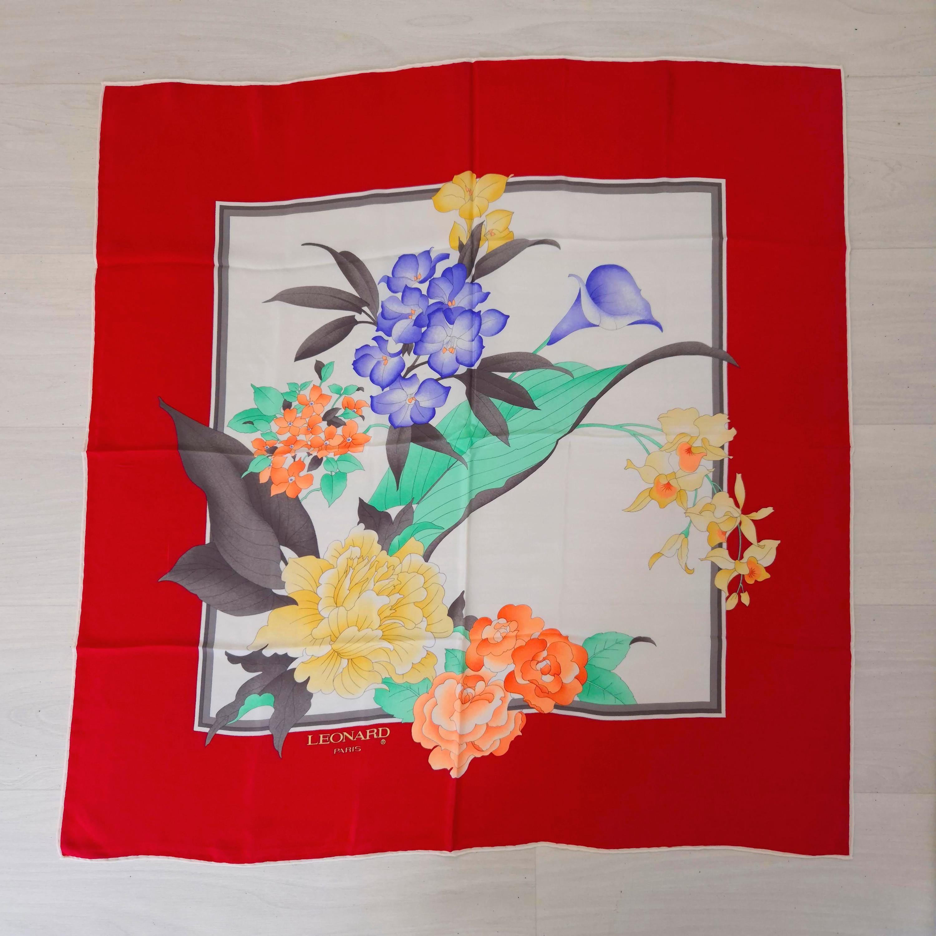 Leonard Silk Scarf Multicolor With Flower Pattern and Red Edge - Etsy