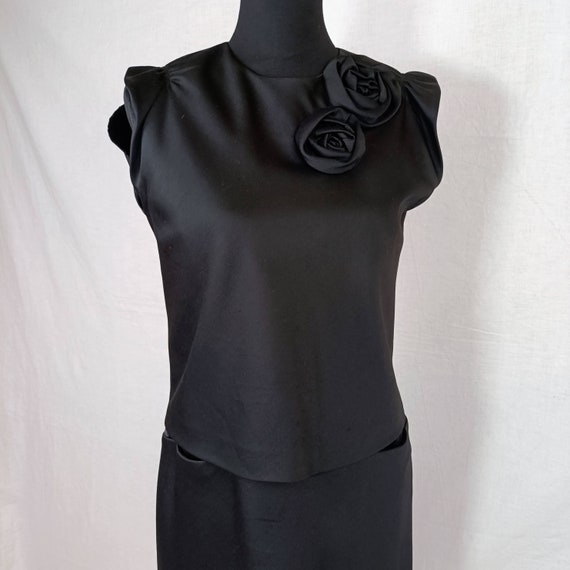 Wool black dress with flowers Kenzo Paris 90s, Ke… - image 5