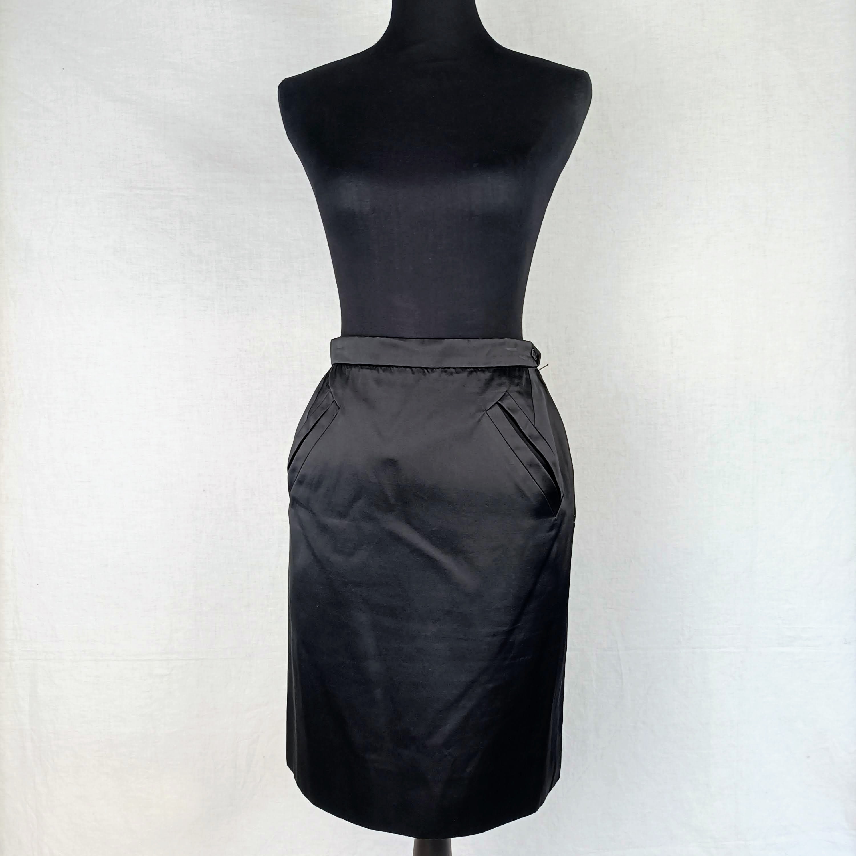 Yves Saint-Laurent イヴサンローラン スカート 46 ブラック レディース YSL Rive Gauche ブラックサテンスカート、90年代ヴィンテージミディ