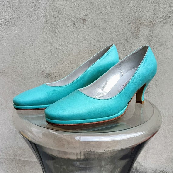 Miss Lola | Blue Ankle Strap High Heels | Ankle strap high heels, Teal heels,  Heels