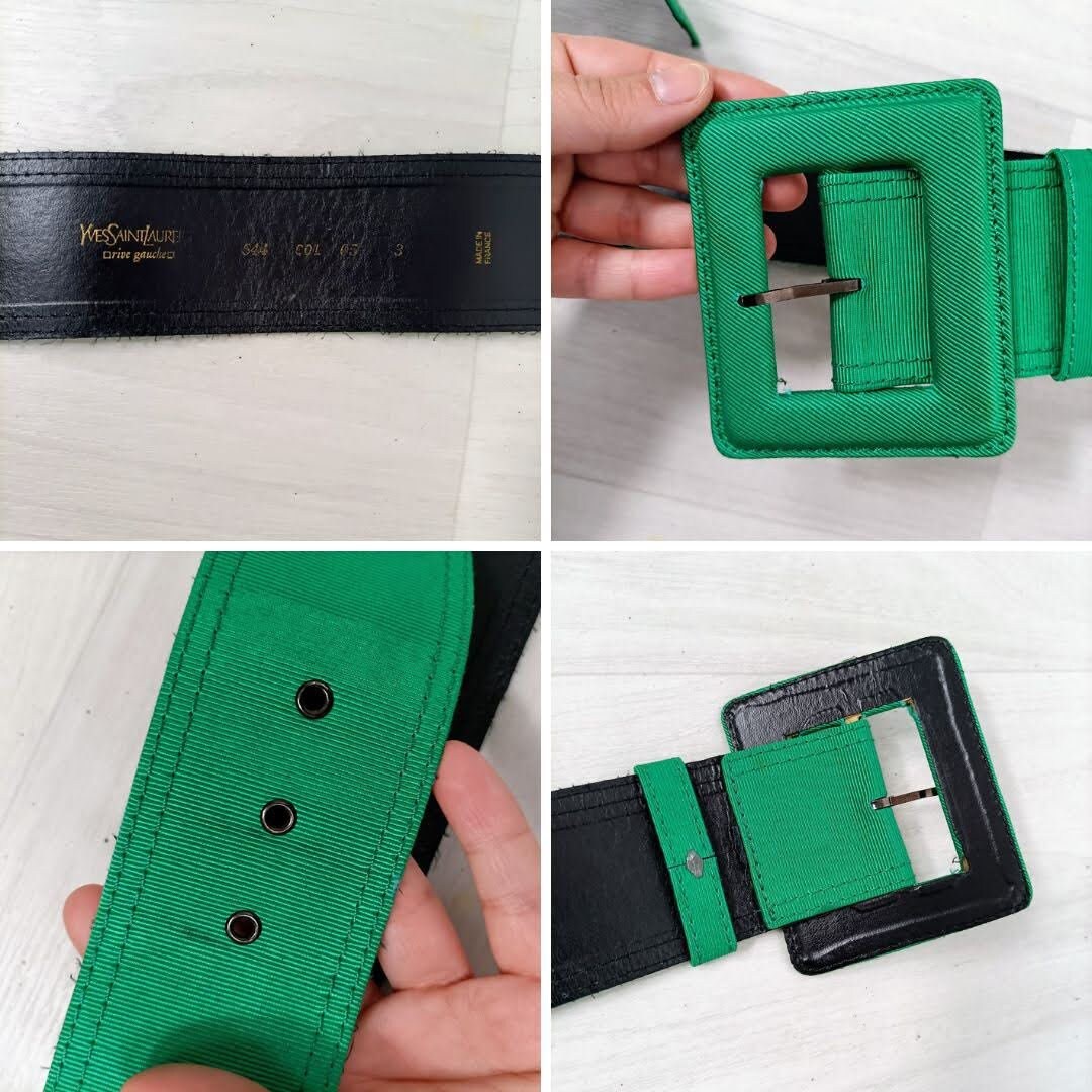 Yves Saint Laurent Emerald Webbing Belt with Gold Logo  Buckle Rare Yves Saint Laurent | Accessories | Yves Saint Laurent  main image 4