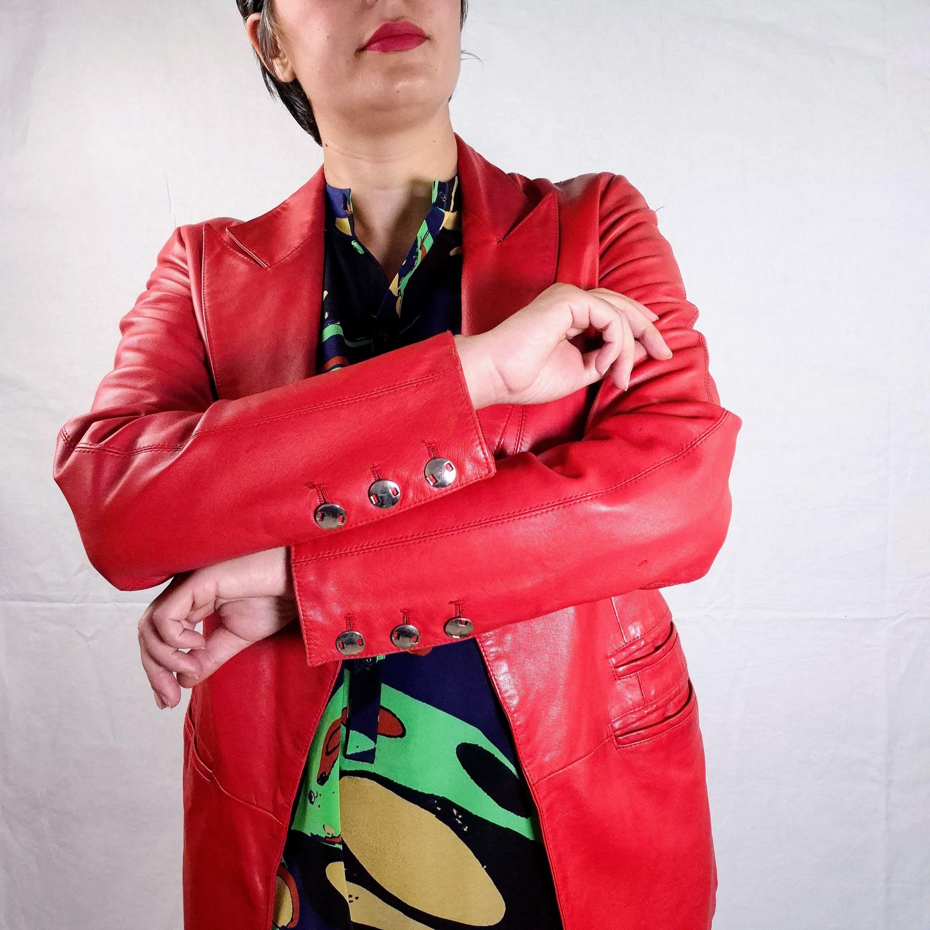 Claude Montana Leather Red Jacket, Women Leather Jacket Vintage