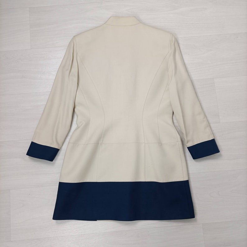 Mugler vintage jacket beige and blue, Thierry Mugler Paris vintage long jacket image 2