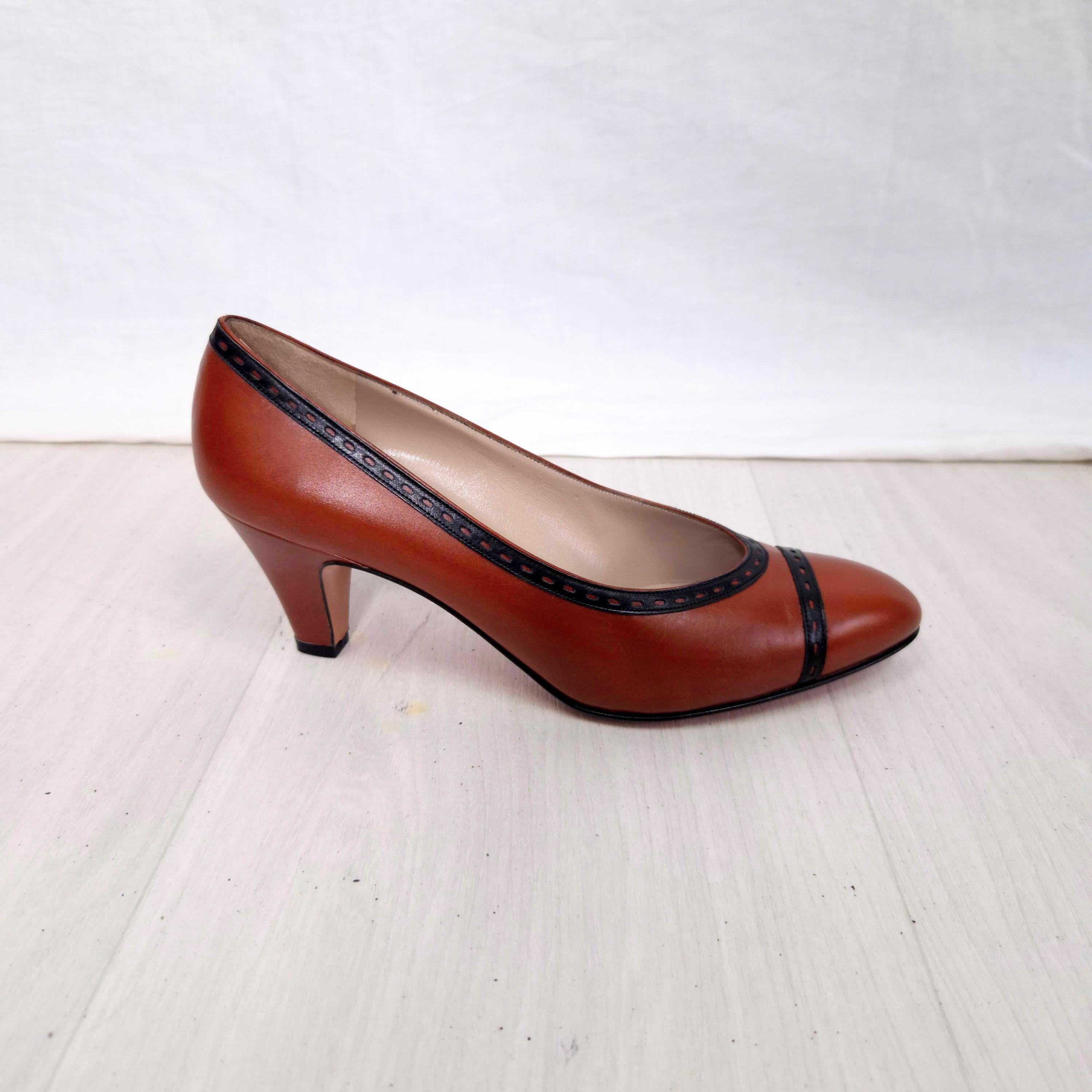 FERRAGAMO ブラウンレザー ヒール サルヴァトーレ・フェラガモ 1980年代 ブラウンレザーパンプス