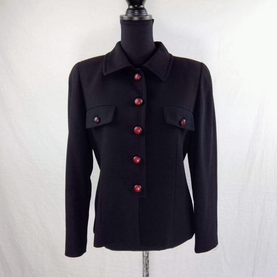 Black Wool Short Jacket With Buttons Wood Effect Vintage 90s - Etsy