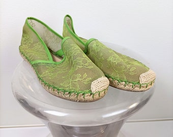 Alpargatas de encaje Valentino Garavani, alpargatas verde claro con suela de goma