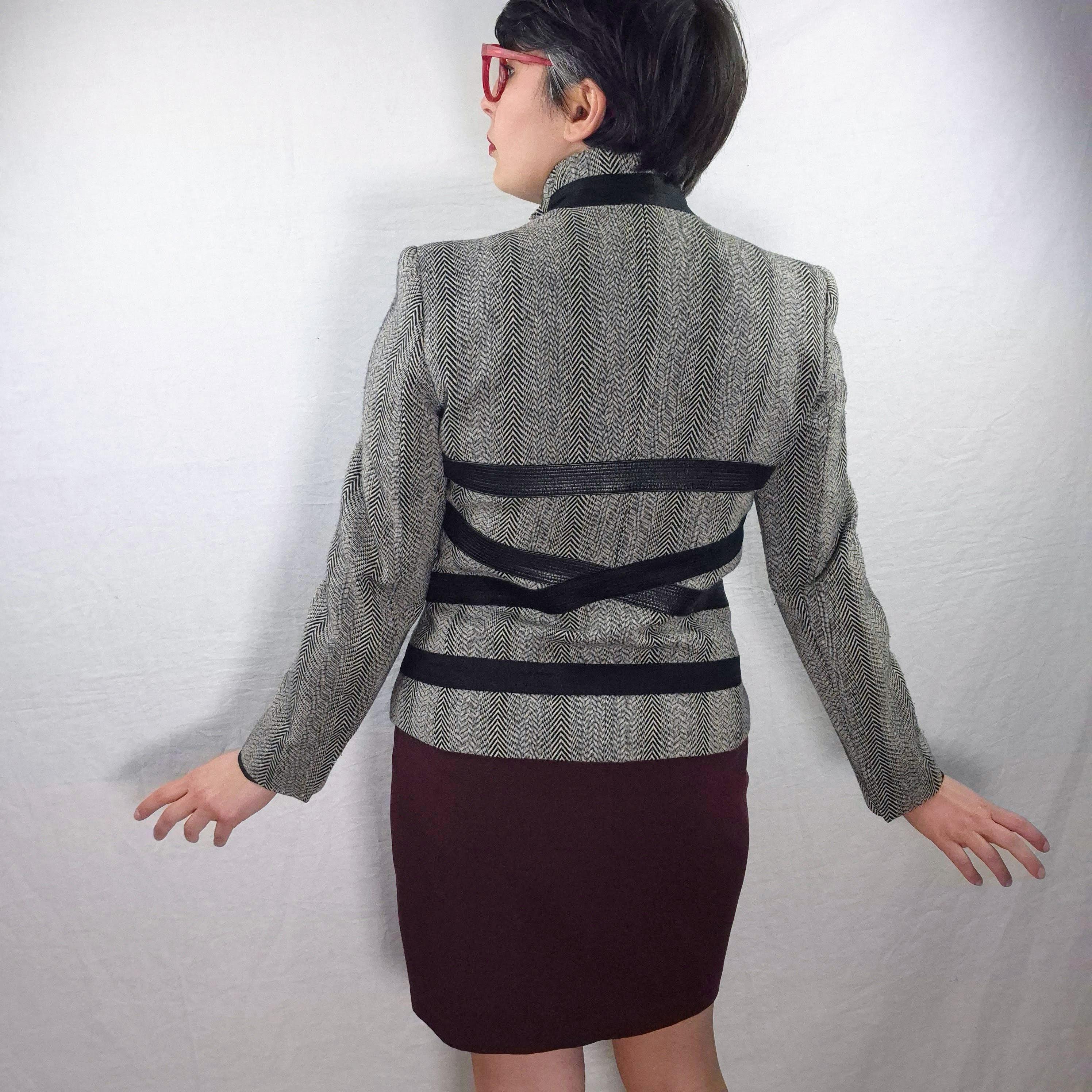 Versus Versace Gray Jacket With Leather Stripes,vintage 2000 - Etsy