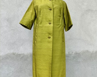 Vintage 1970s coat in green silk