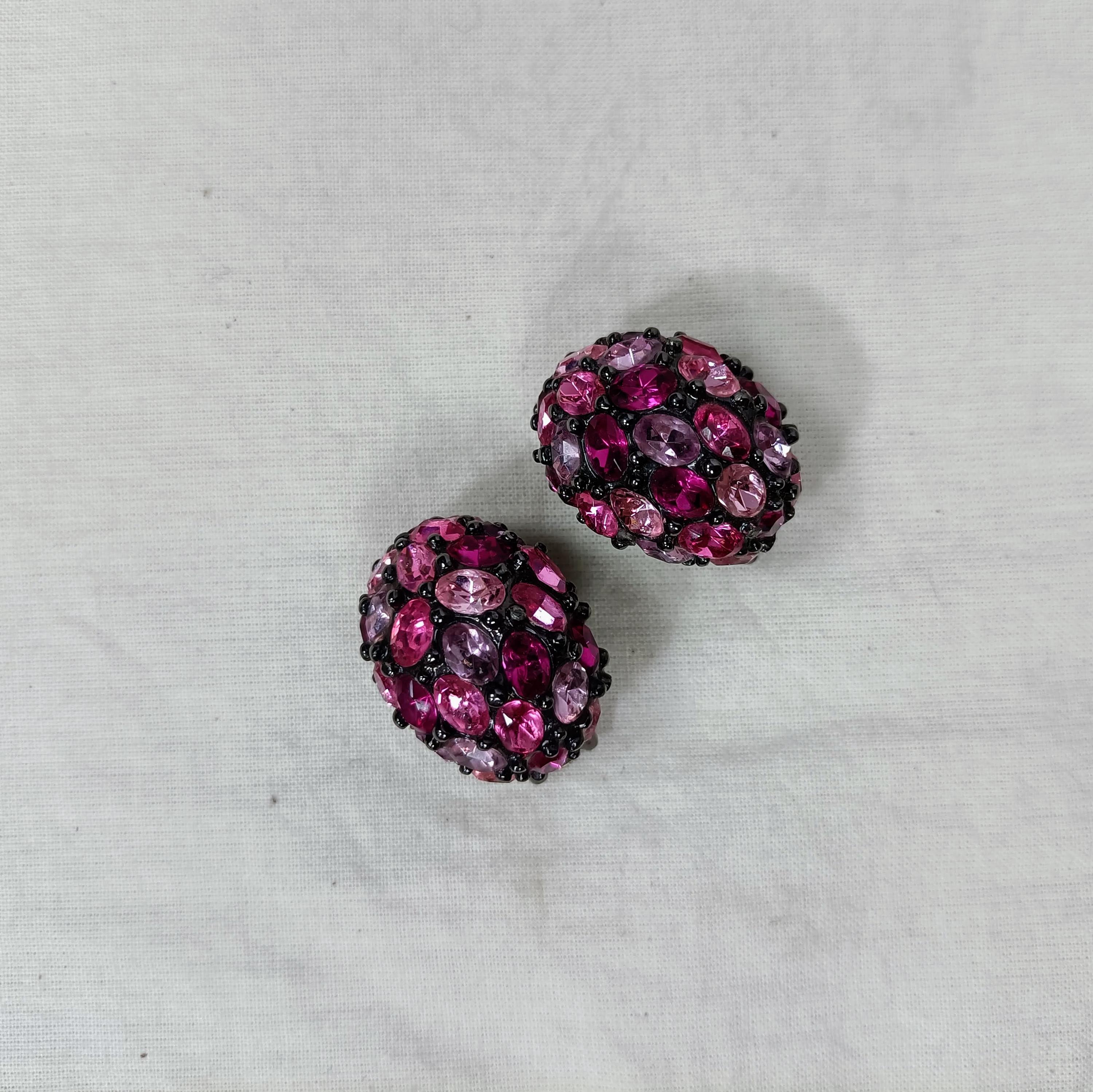 Boucles D'oreilles Kenneth Jay Lane - Fleurs émaillées Roses, Fermoir Clip (sans Perçage)