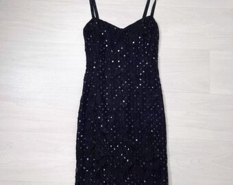 Ungaro Paris black dress with sequins, elegant short dress for new year eve outfit
