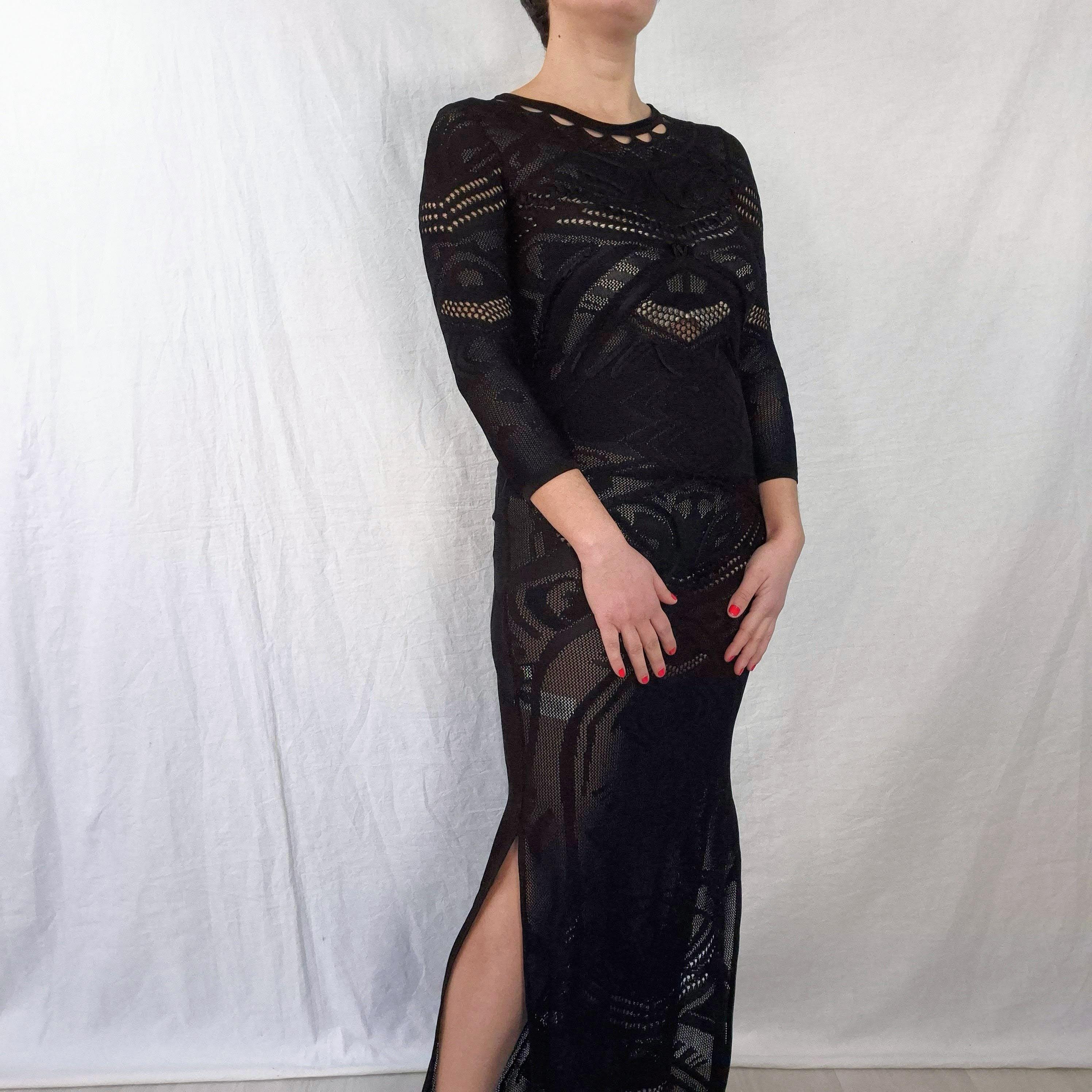 robertocavalli　ロングドレス Roberto Cavalli Long Black Tricot Dress, Maxi Evening Gown