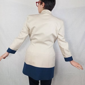 Mugler vintage jacket beige and blue, Thierry Mugler Paris vintage long jacket image 8