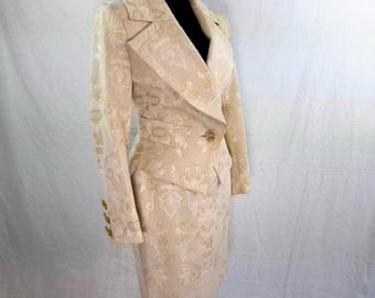 Traje de brocado vintage con falda color champán, traje de Christian Lacroix de los años 90