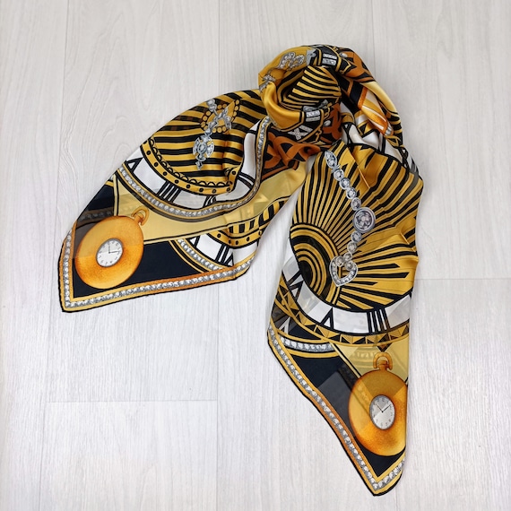 Buy Must De Cartier Vintage Silk Scarf Nineties With Clocks  display picture 1