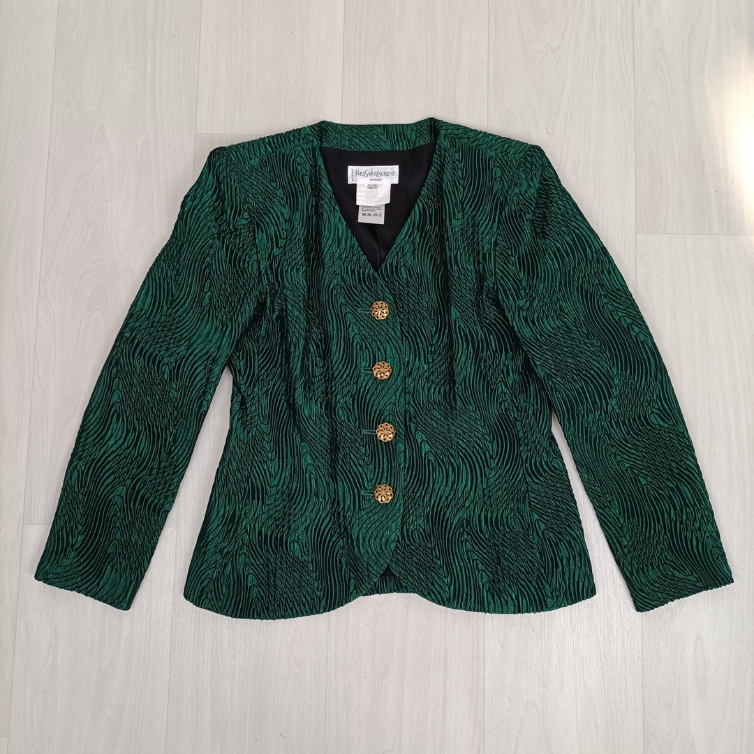 Emerald Jacket Yves Saint Laurent Vintage, Emerald Green Jacket With Jewel Buttons - Etsy