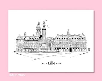 VILLE DE LILLE / print A5 ou A4 illustration poster Hauts de France Vieux-Lille architecture Nord de France 148 x 210 mm 210 x 297 mm